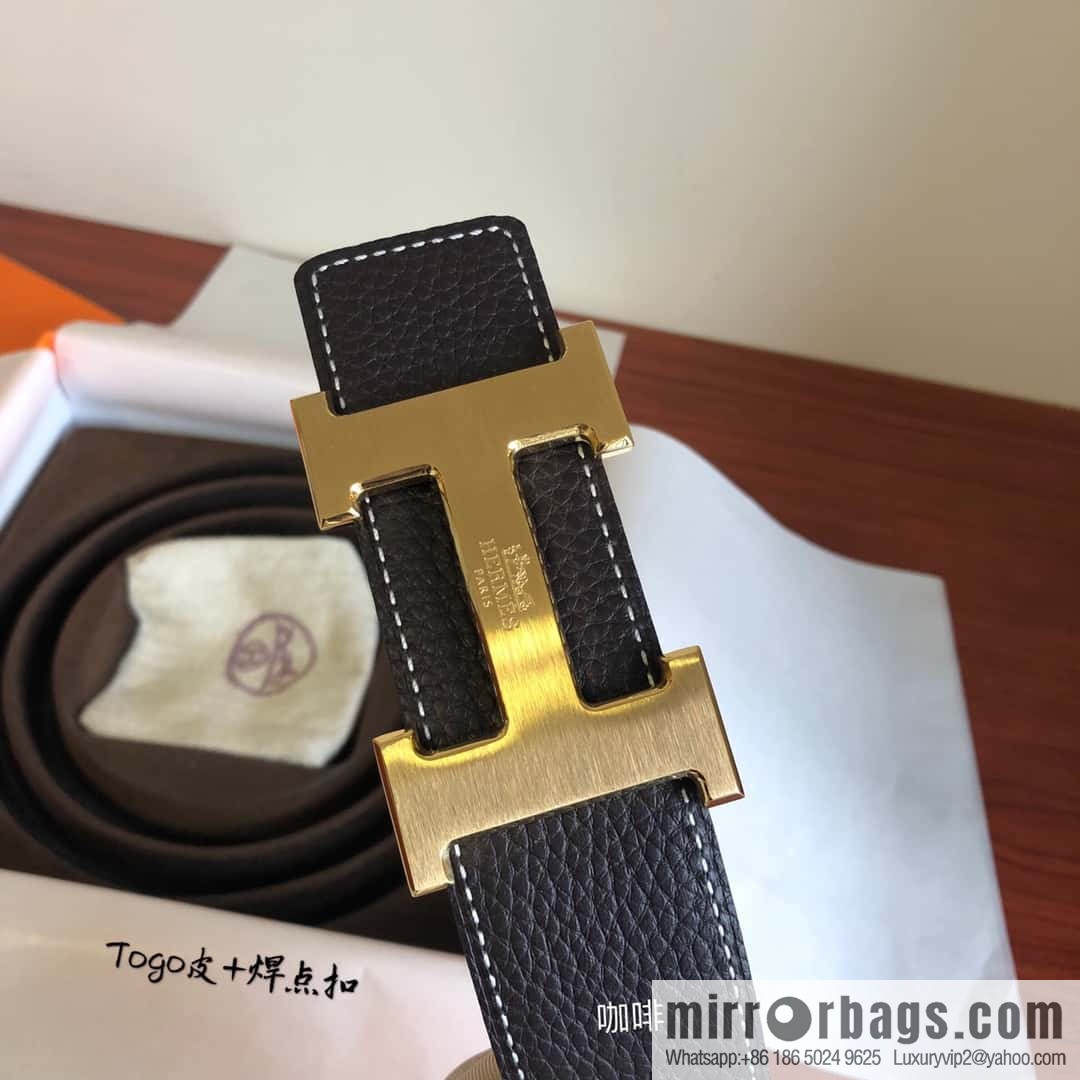 Hermes Togo leather with stainless steel horse-drawn carriage solder joint buckle 38mm belt