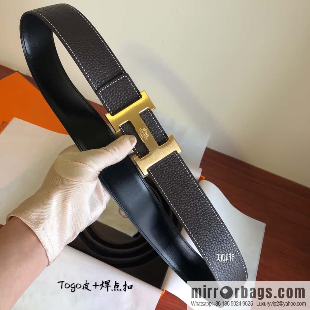 Hermes Togo leather with stainless steel horse-drawn carriage solder joint buckle 38mm belt