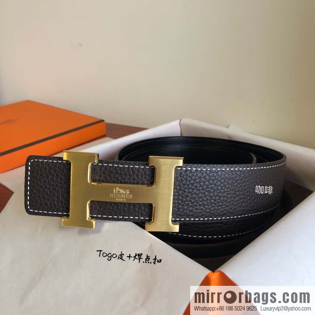 Hermes Togo leather with stainless steel horse-drawn carriage solder joint buckle 38mm belt