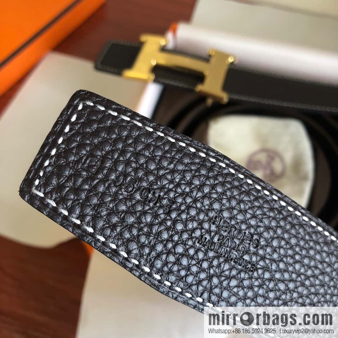 Hermes Togo leather with stainless steel horse-drawn carriage solder joint buckle 38mm belt