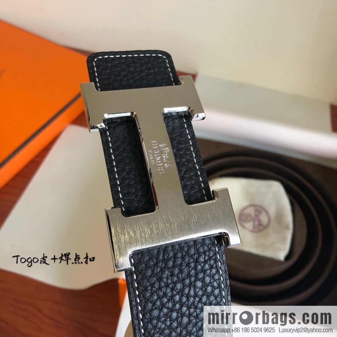 Hermes Togo leather with stainless steel horse-drawn carriage solder joint buckle 38mm belt