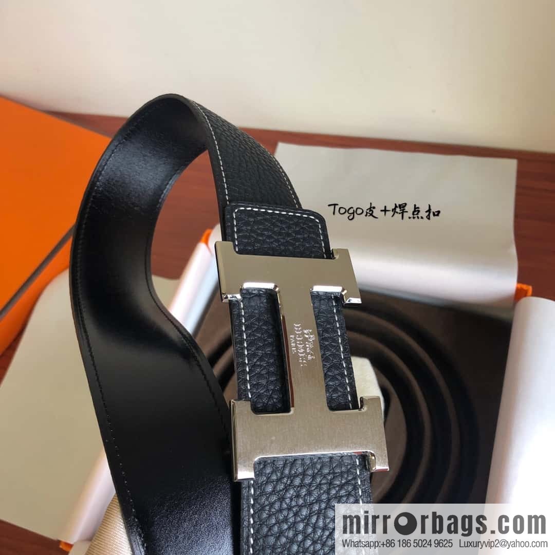 Hermes Togo leather with stainless steel horse-drawn carriage solder joint buckle 38mm belt