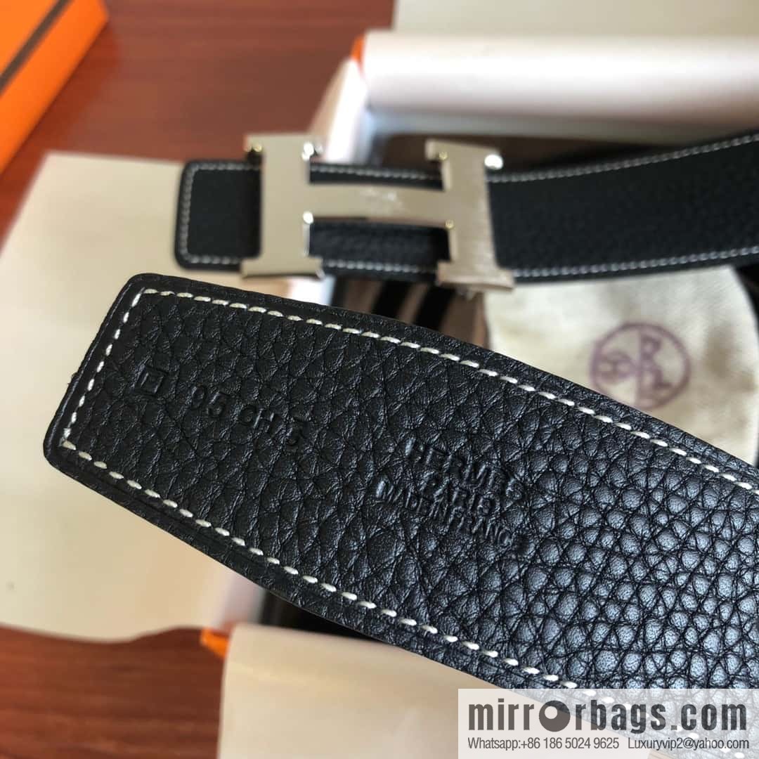 Hermes Togo leather with stainless steel horse-drawn carriage solder joint buckle 38mm belt