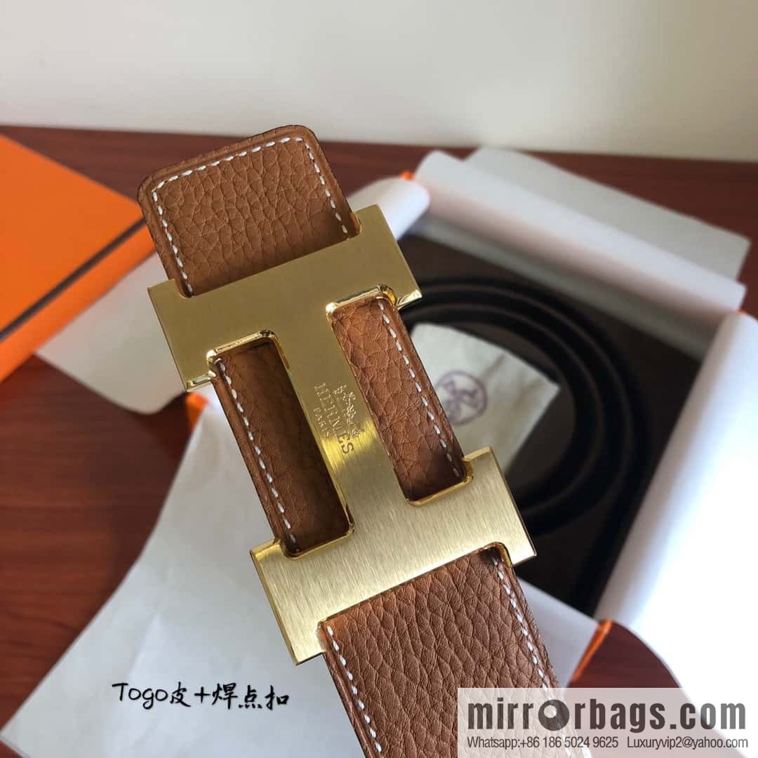 Hermes Togo leather with stainless steel horse-drawn carriage solder joint buckle 38mm belt