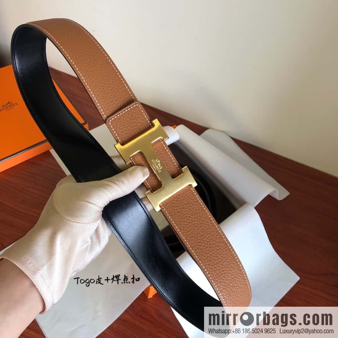 Hermes Togo leather with stainless steel horse-drawn carriage solder joint buckle 38mm belt