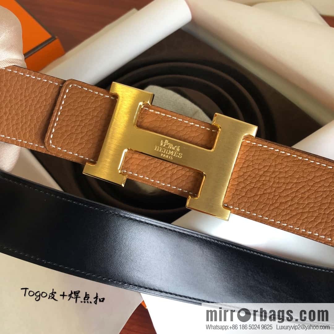Hermes Togo leather with stainless steel horse-drawn carriage solder joint buckle 38mm belt