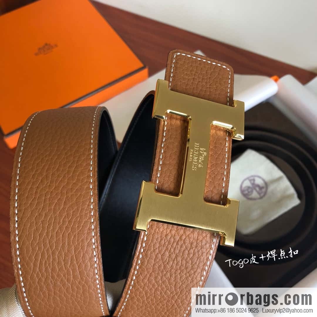 Hermes Togo leather with stainless steel horse-drawn carriage solder joint buckle 38mm belt