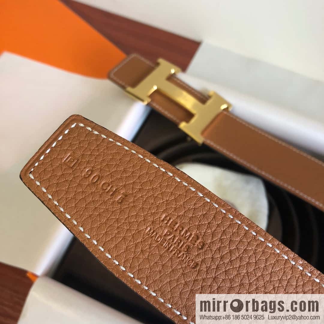 Hermes Togo leather with stainless steel horse-drawn carriage solder joint buckle 38mm belt