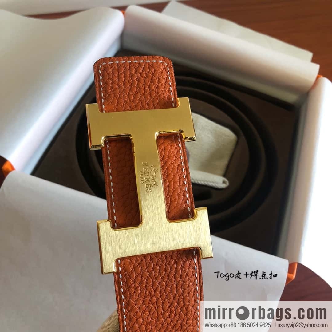 Hermes Togo leather with stainless steel horse-drawn carriage solder joint buckle 38mm belt