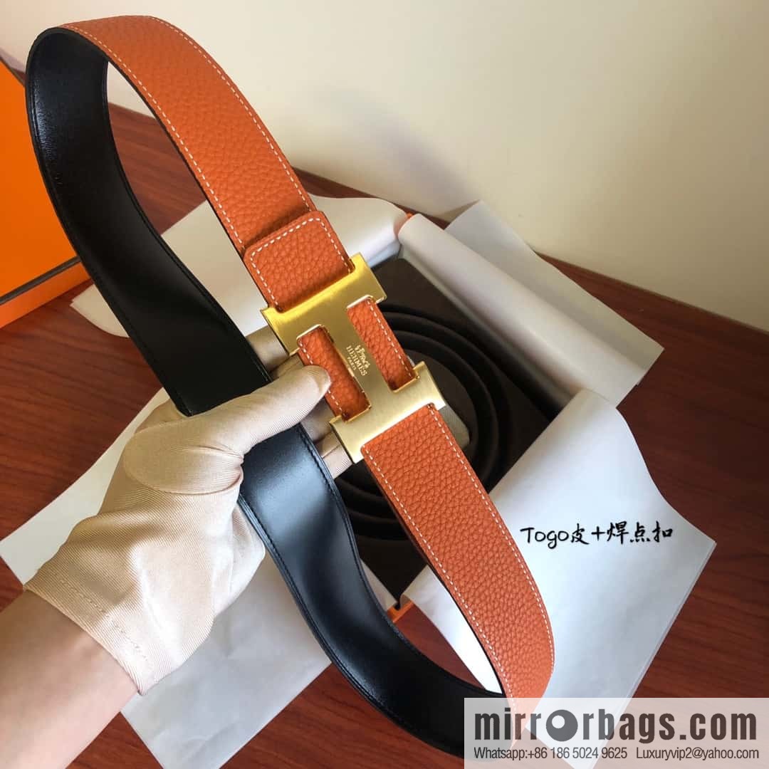 Hermes Togo leather with stainless steel horse-drawn carriage solder joint buckle 38mm belt