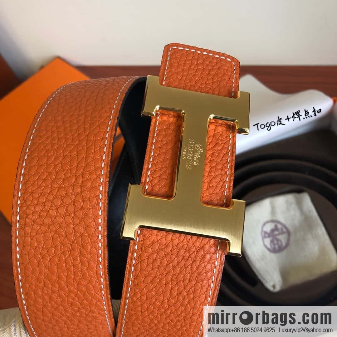 Hermes Togo leather with stainless steel horse-drawn carriage solder joint buckle 38mm belt