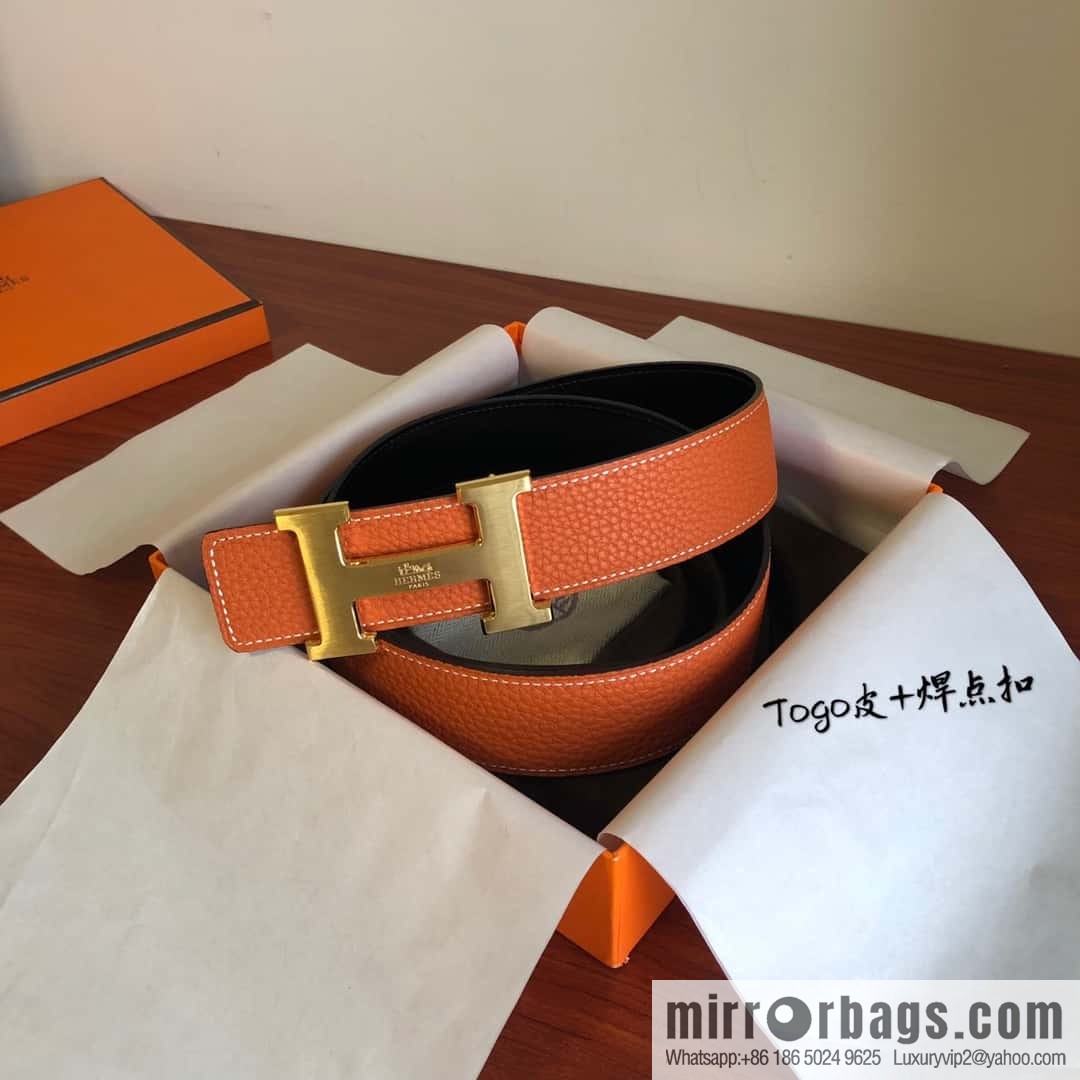 Hermes Togo leather with stainless steel horse-drawn carriage solder joint buckle 38mm belt
