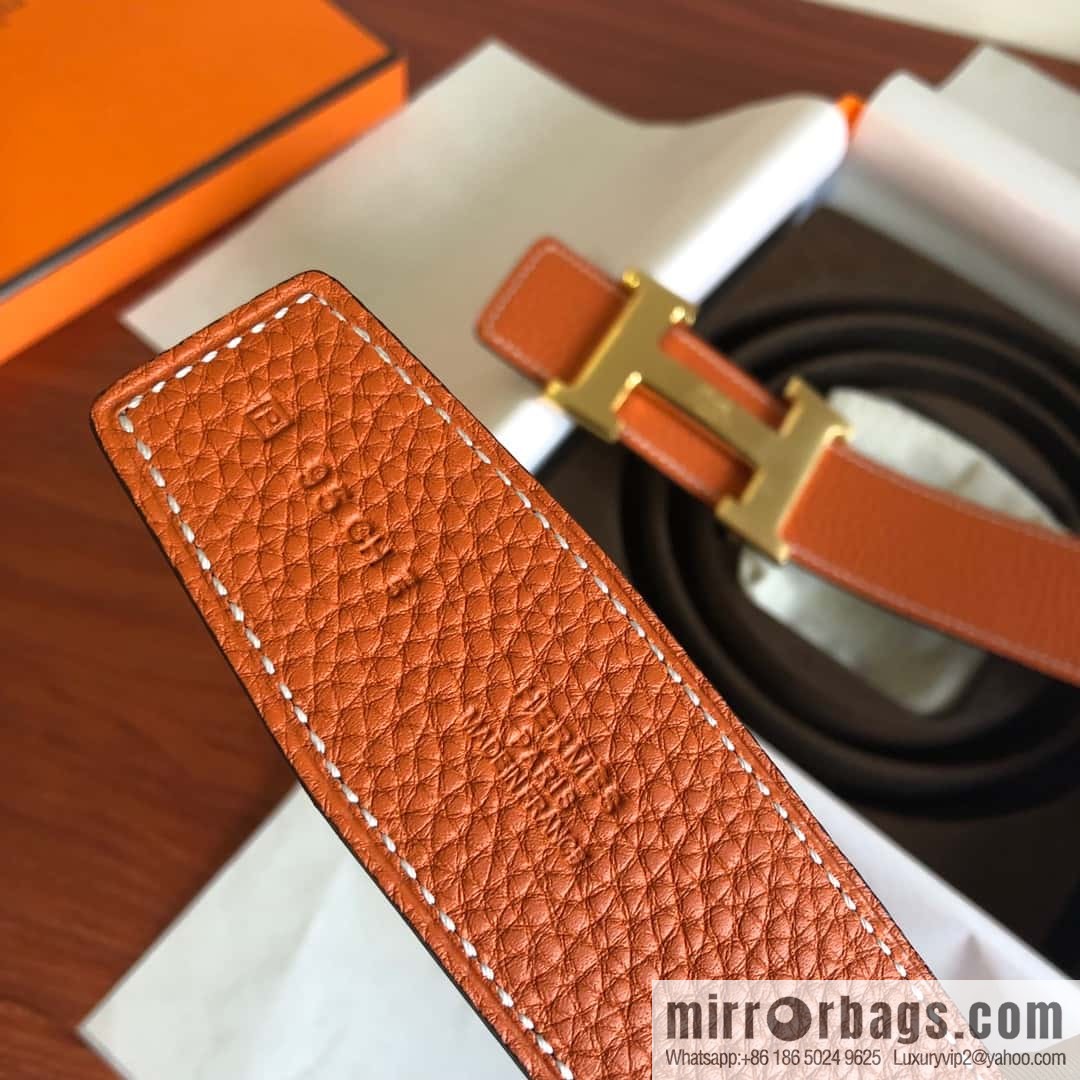 Hermes Togo leather with stainless steel horse-drawn carriage solder joint buckle 38mm belt
