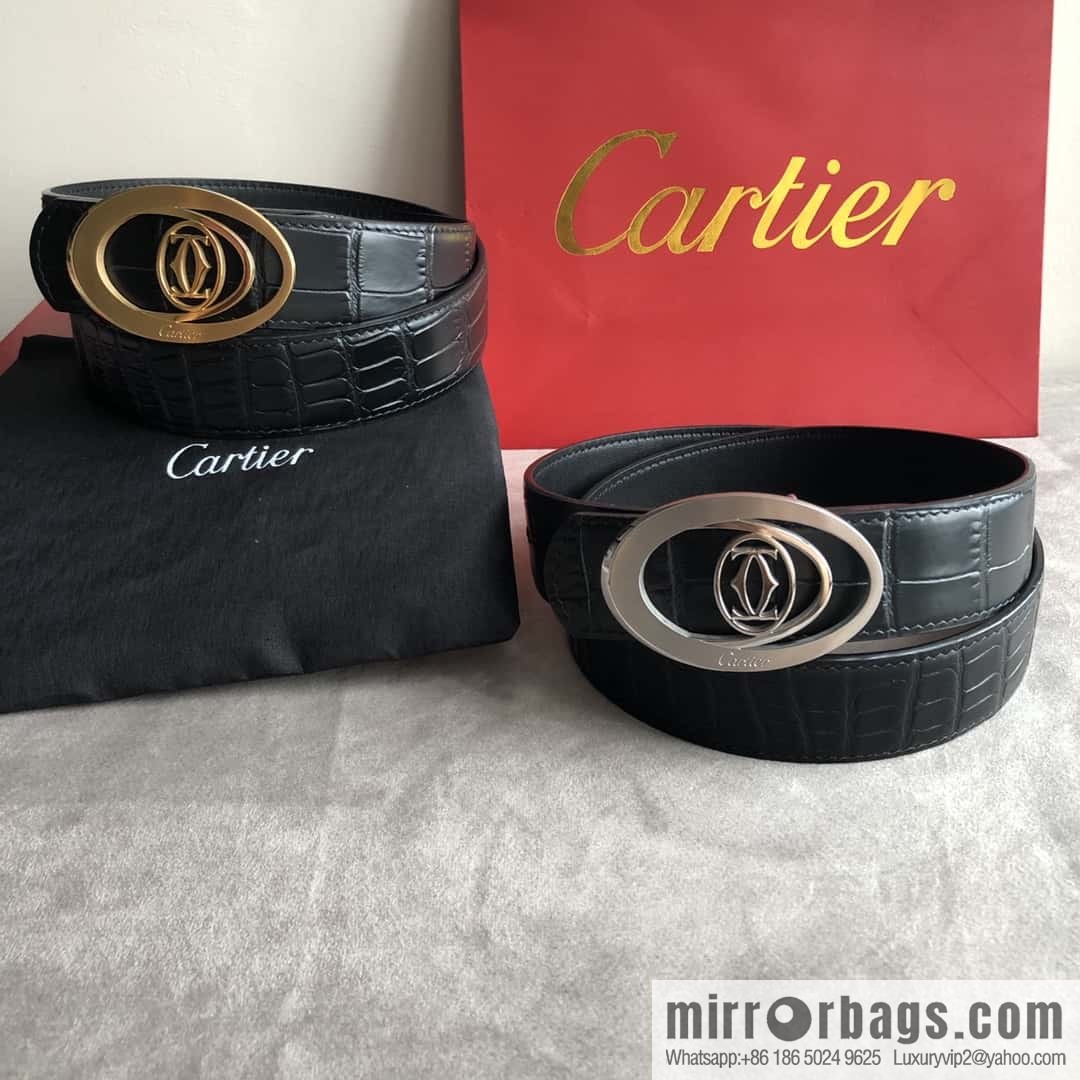 Cartier 3.5cm stainless steel hollow metal button head, crocodile belt