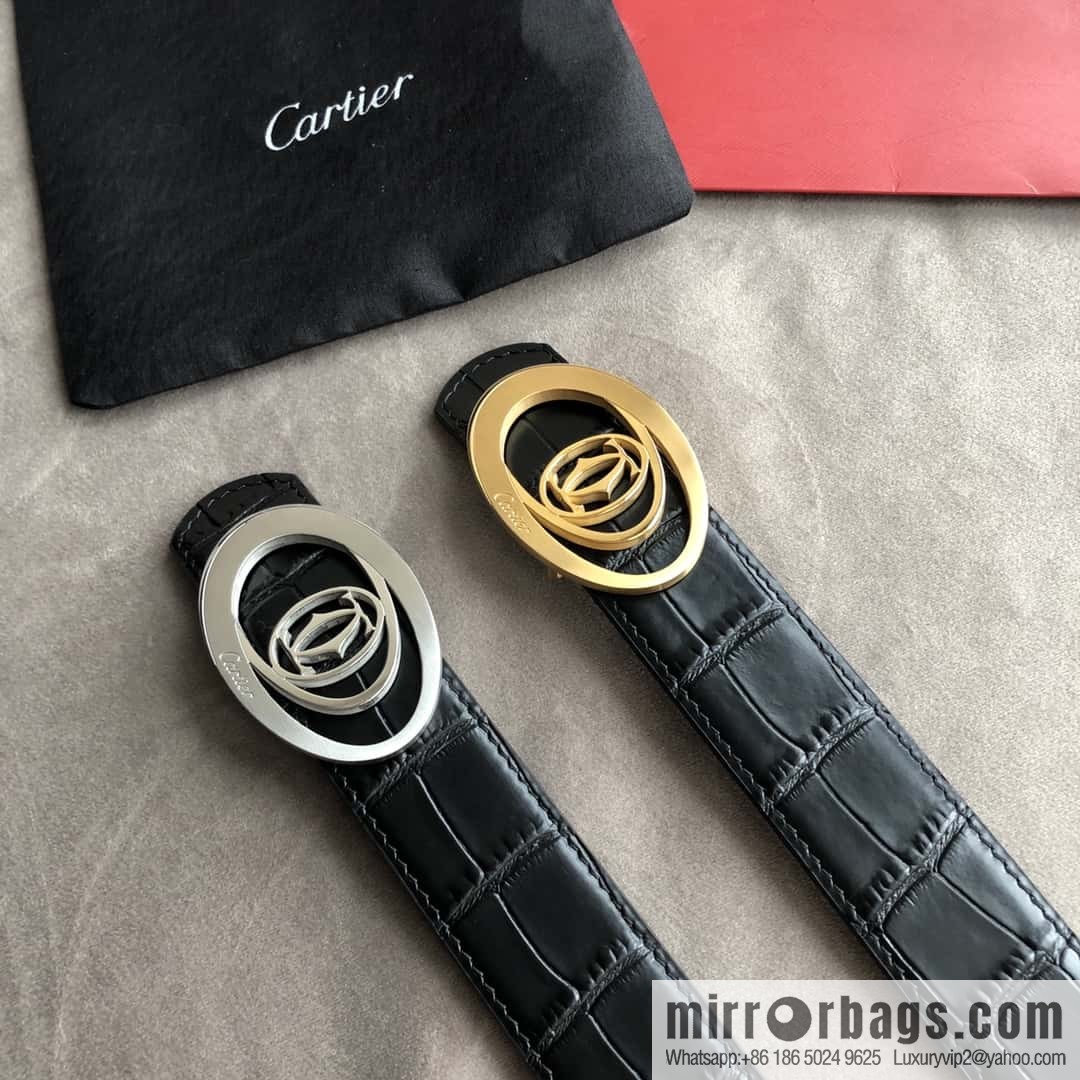 Cartier 3.5cm stainless steel hollow metal button head, crocodile belt