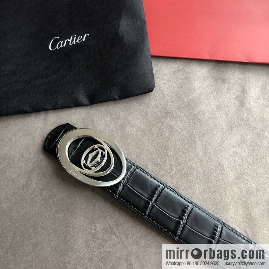 Cartier 3.5cm stainless steel hollow metal button head, crocodile belt