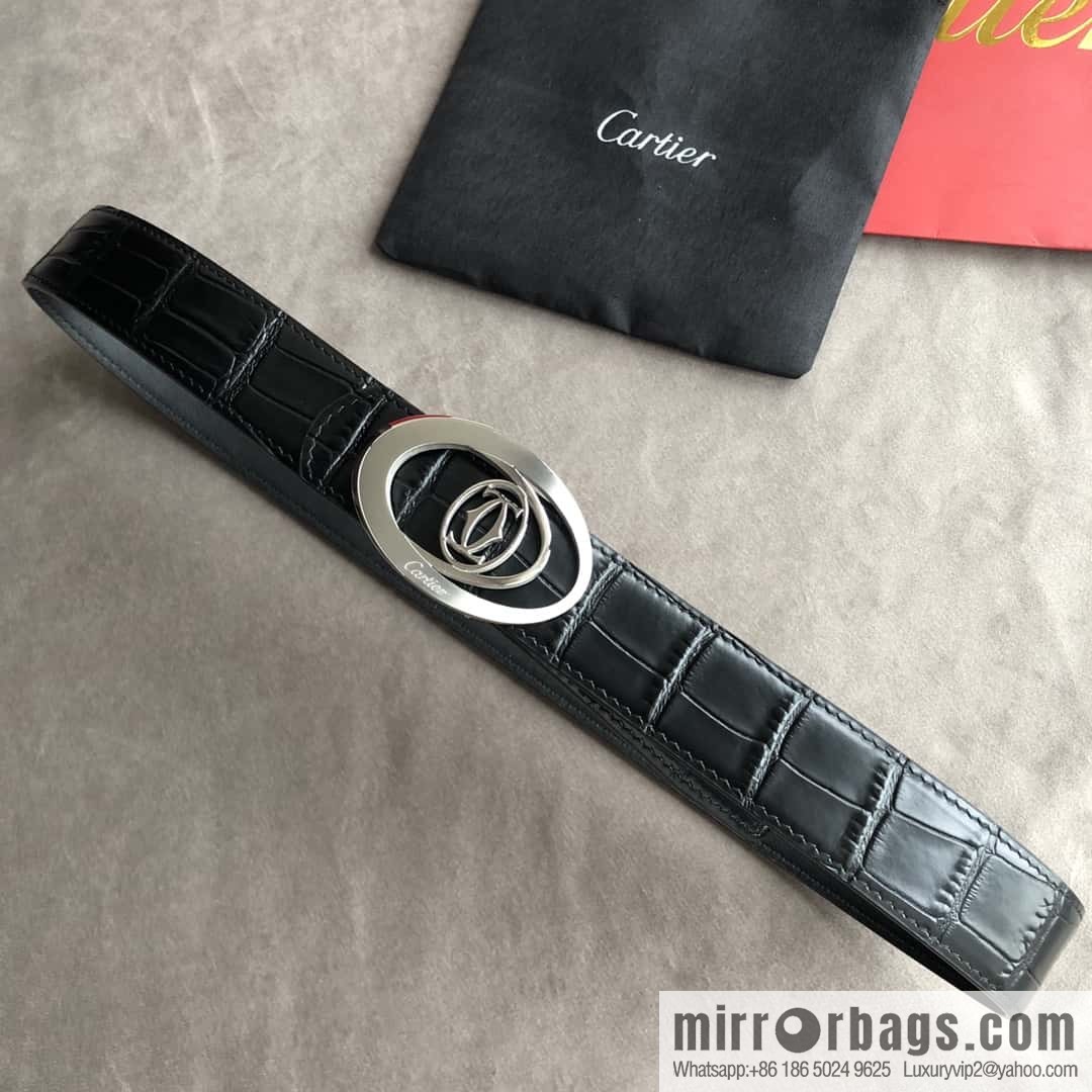 Cartier 3.5cm stainless steel hollow metal button head, crocodile belt