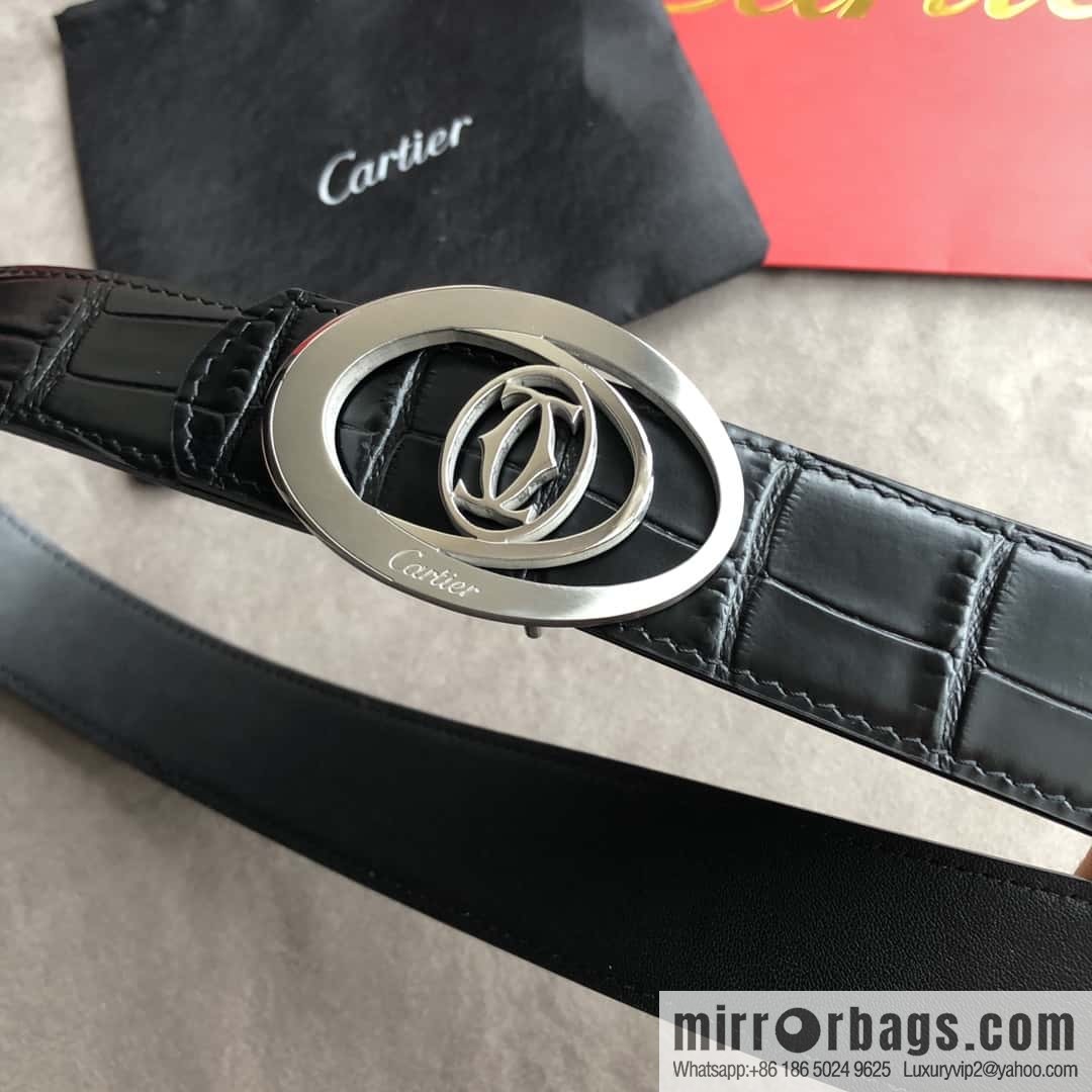 Cartier 3.5cm stainless steel hollow metal button head, crocodile belt