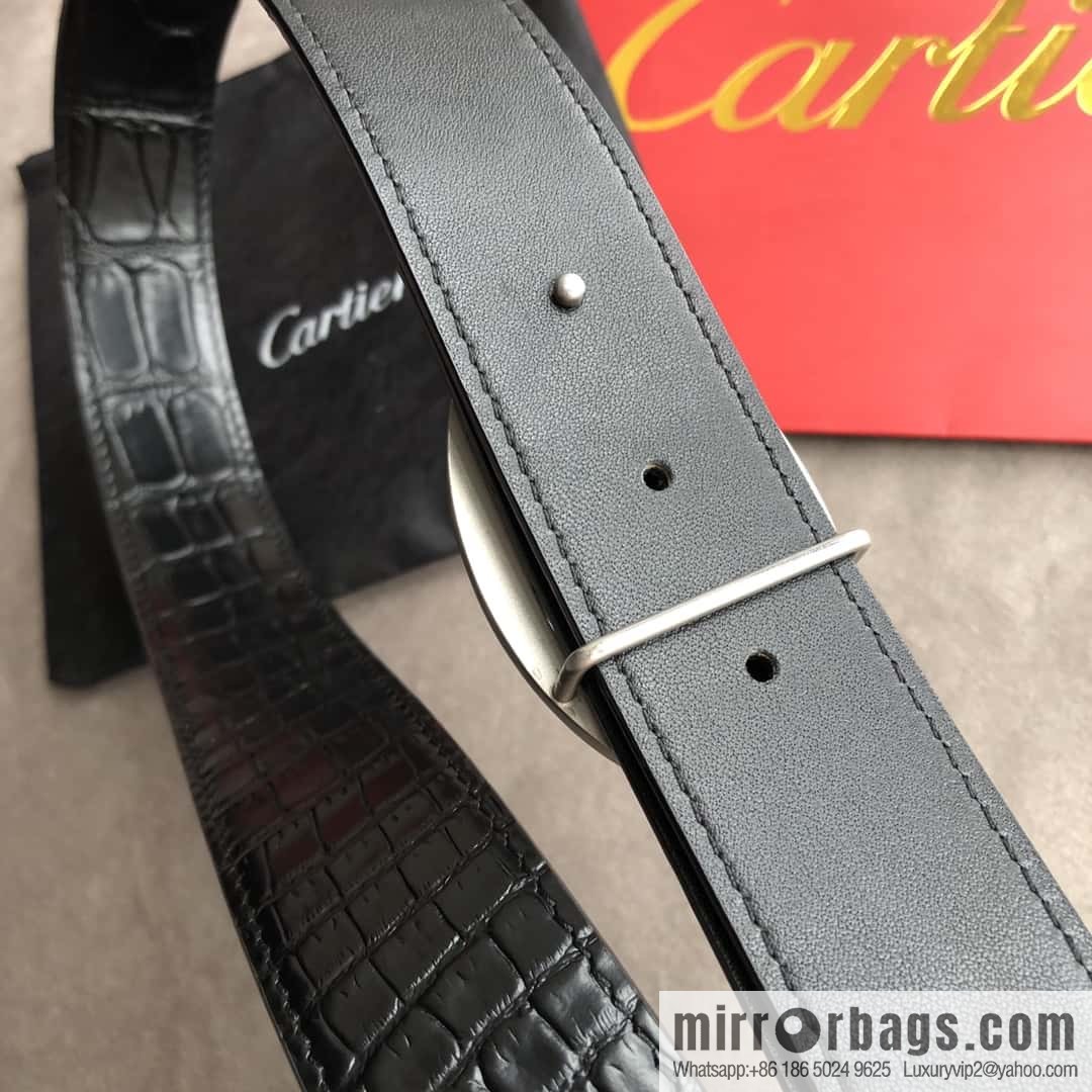 Cartier 3.5cm stainless steel hollow metal button head, crocodile belt