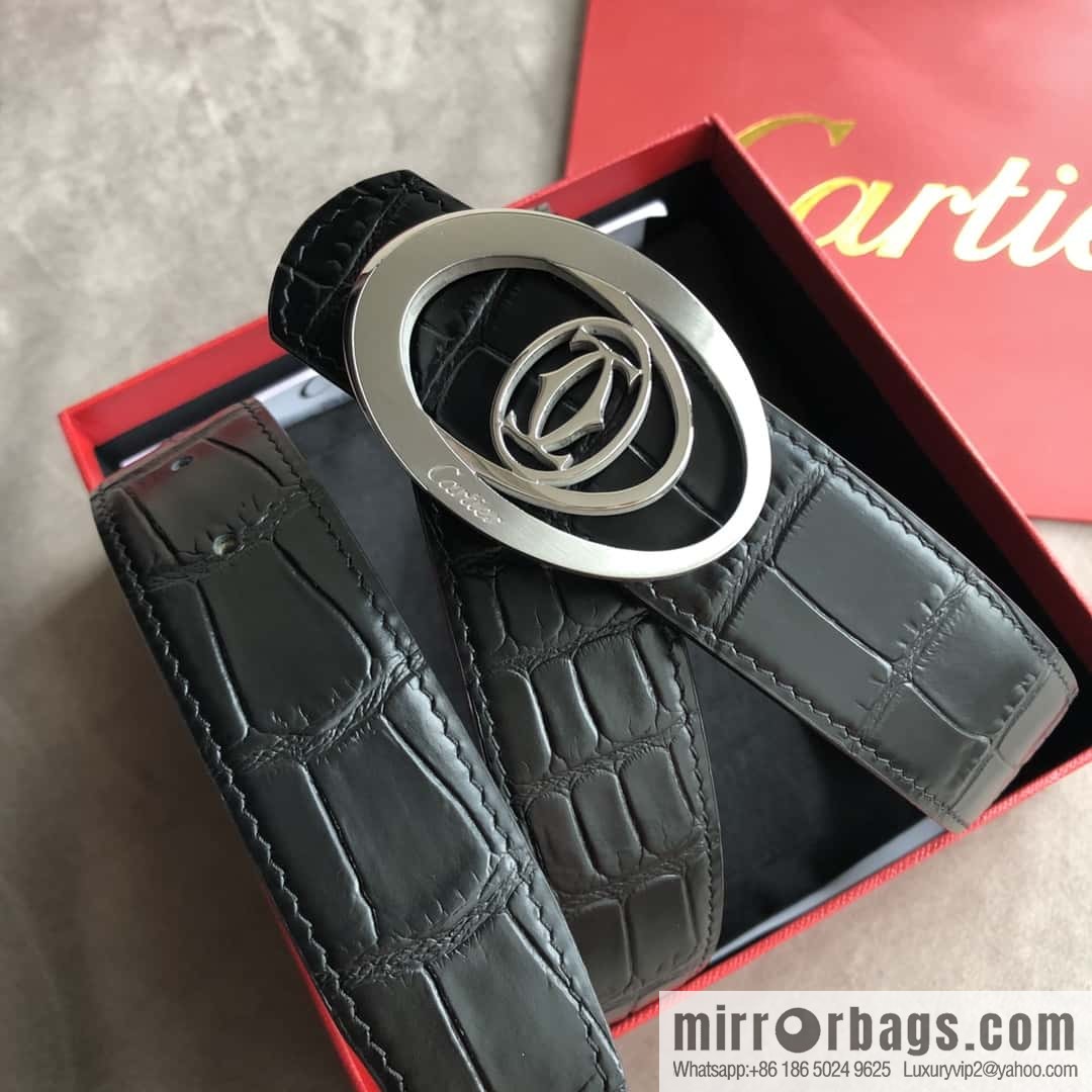 Cartier 3.5cm stainless steel hollow metal button head, crocodile belt