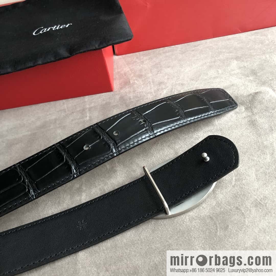 Cartier 3.5cm stainless steel hollow metal button head, crocodile belt