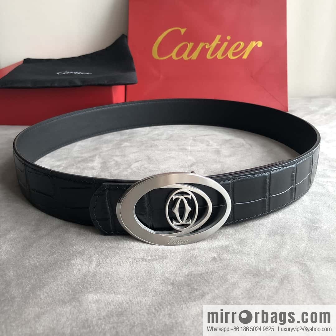 Cartier 3.5cm stainless steel hollow metal button head, crocodile belt