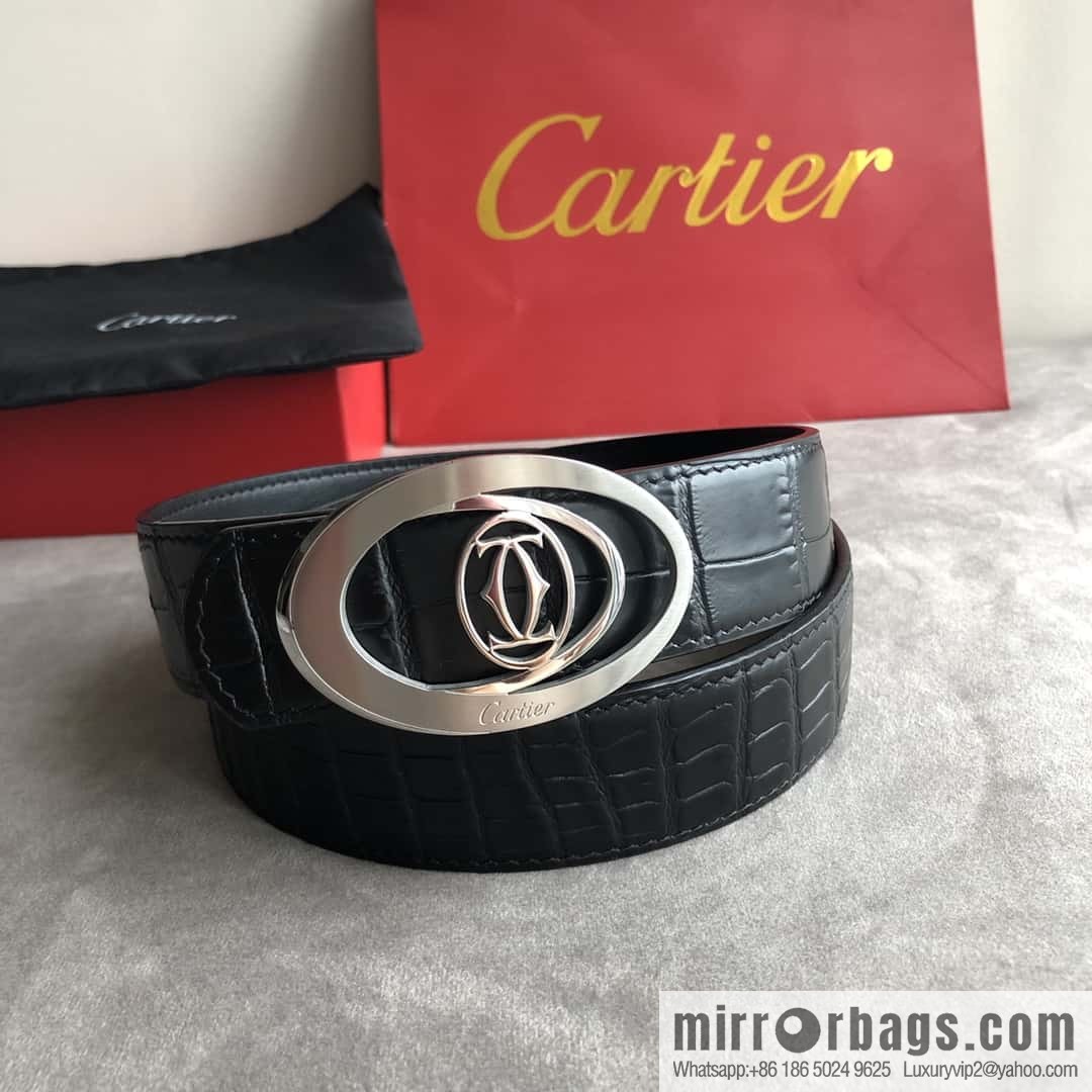 Cartier 3.5cm stainless steel hollow metal button head, crocodile belt