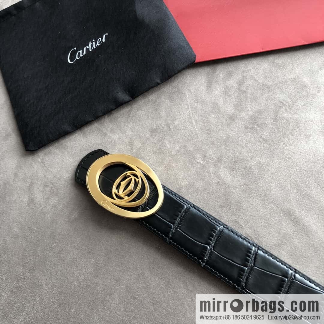 Cartier 3.5cm stainless steel hollow metal button head, crocodile belt