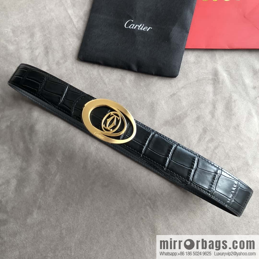 Cartier 3.5cm stainless steel hollow metal button head, crocodile belt