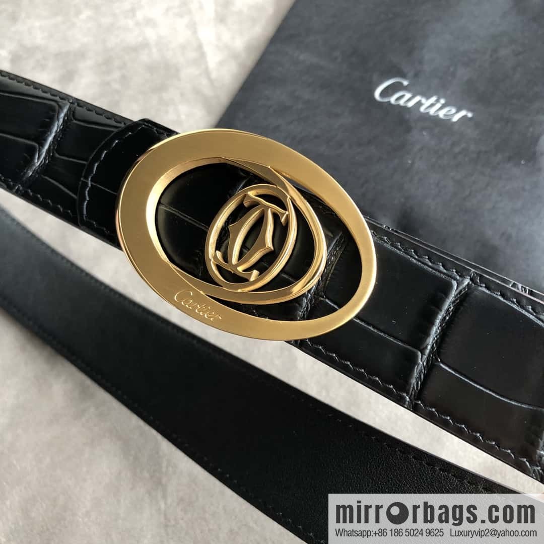 Cartier 3.5cm stainless steel hollow metal button head, crocodile belt