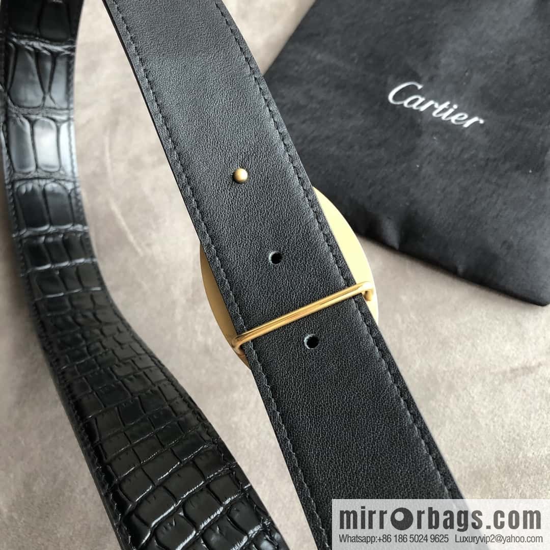 Cartier 3.5cm stainless steel hollow metal button head, crocodile belt
