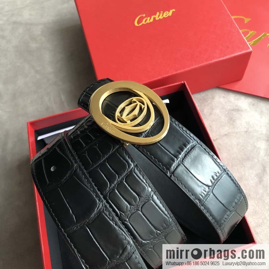 Cartier 3.5cm stainless steel hollow metal button head, crocodile belt