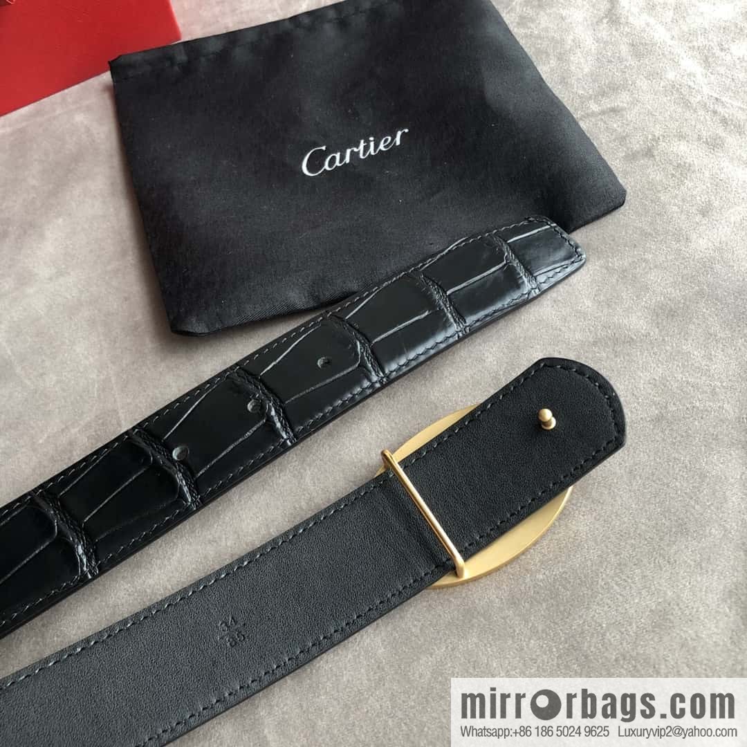 Cartier 3.5cm stainless steel hollow metal button head, crocodile belt