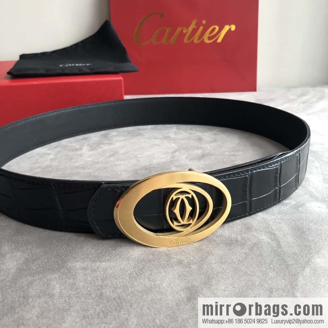 Cartier 3.5cm stainless steel hollow metal button head, crocodile belt