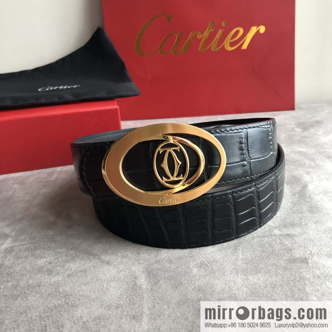Cartier 3.5cm stainless steel hollow metal button head, crocodile belt