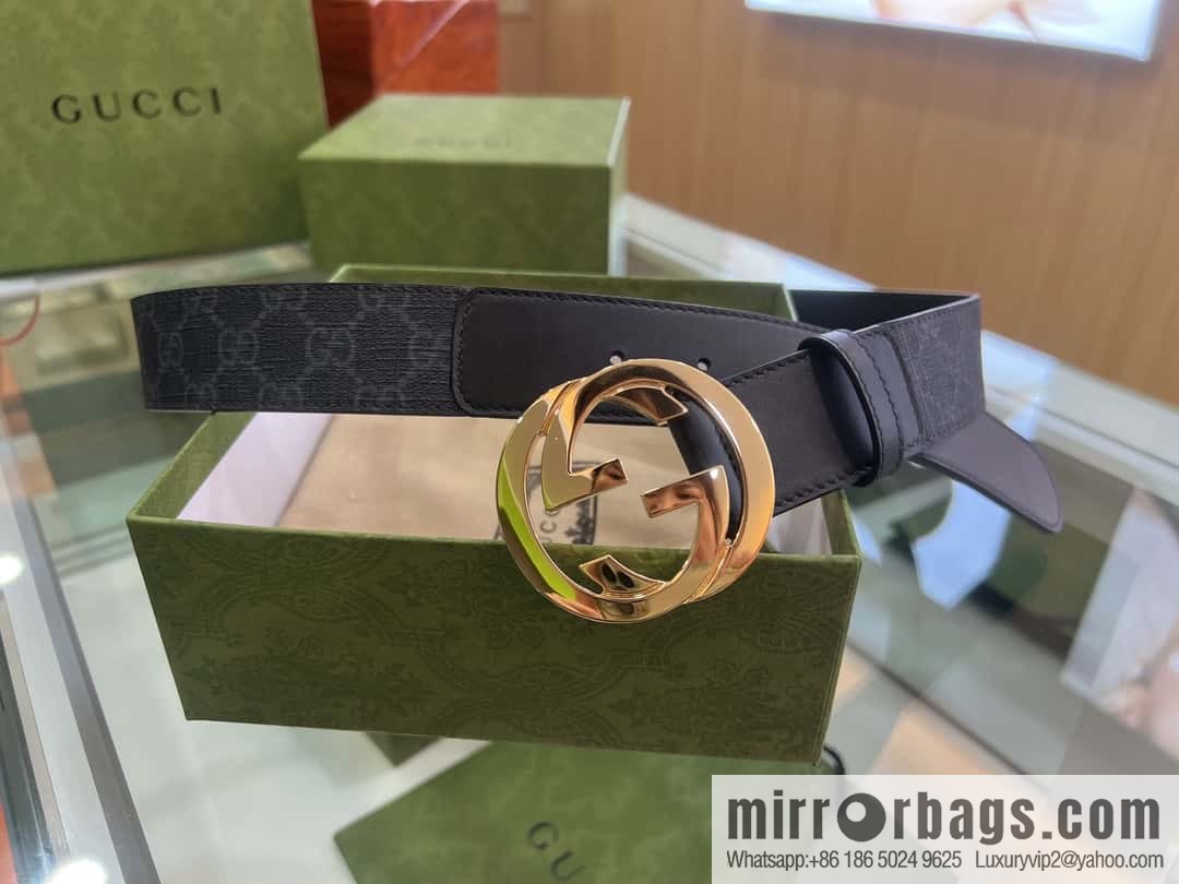 GUCCI dark canvas double G metal buckle printed belt