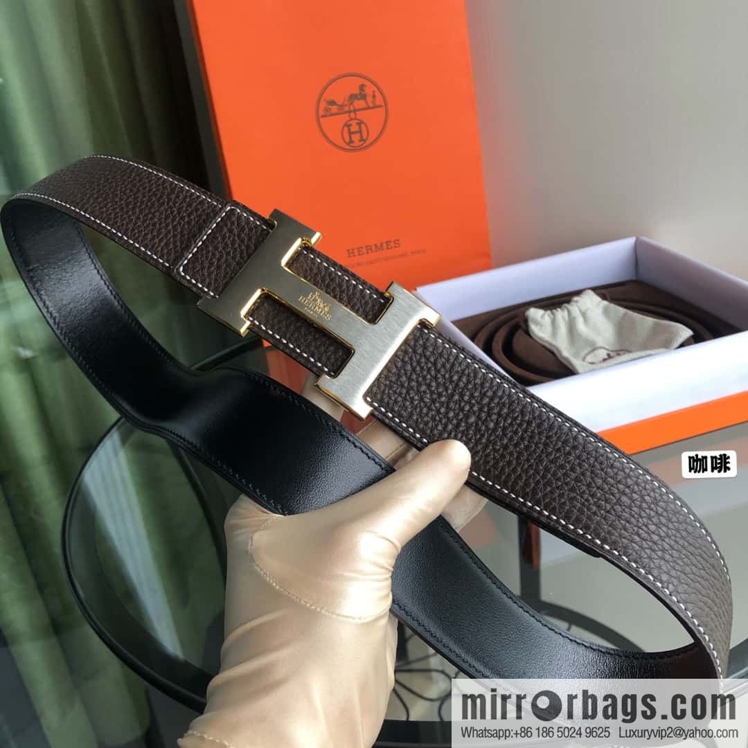 HERMES, double-sided original lychee with solder joint horse-drawn cart 3.8cm belt
