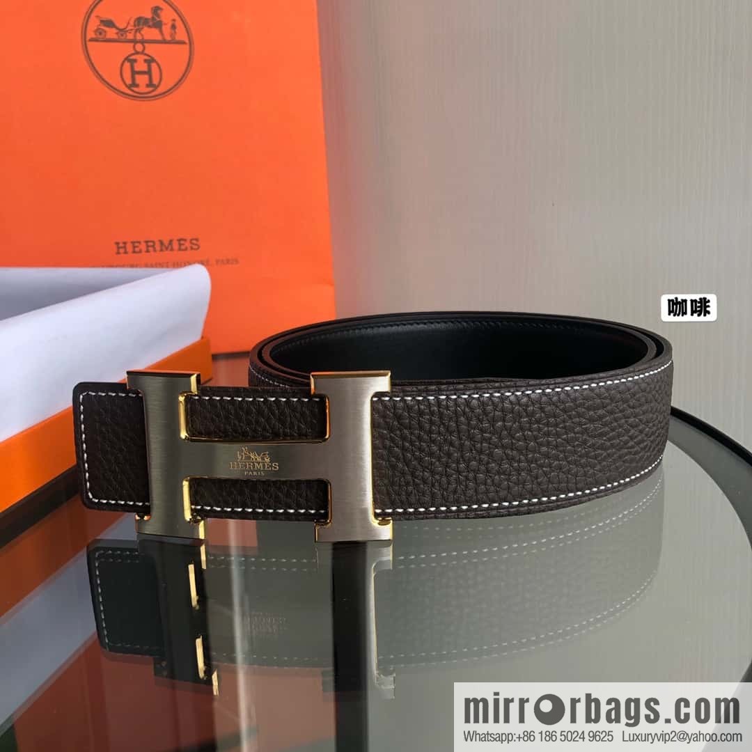 HERMES, double-sided original lychee with solder joint horse-drawn cart 3.8cm belt