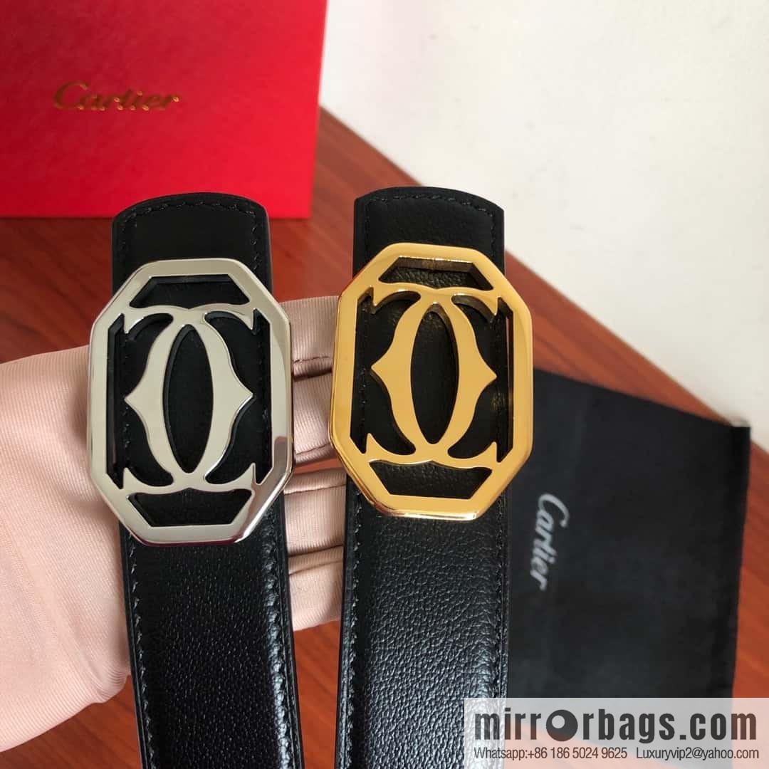 Cartier 3.5cm Stainless Steel Double C Hollow Metal Buckle Top Cowhide Sheep Textured Belt