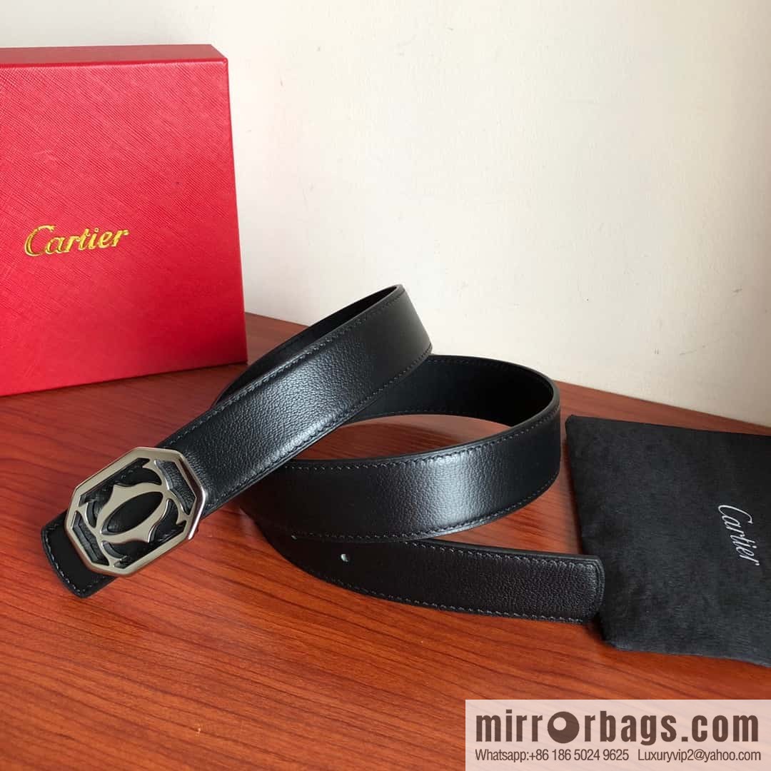 Cartier 3.5cm Stainless Steel Double C Hollow Metal Buckle Top Cowhide Sheep Textured Belt