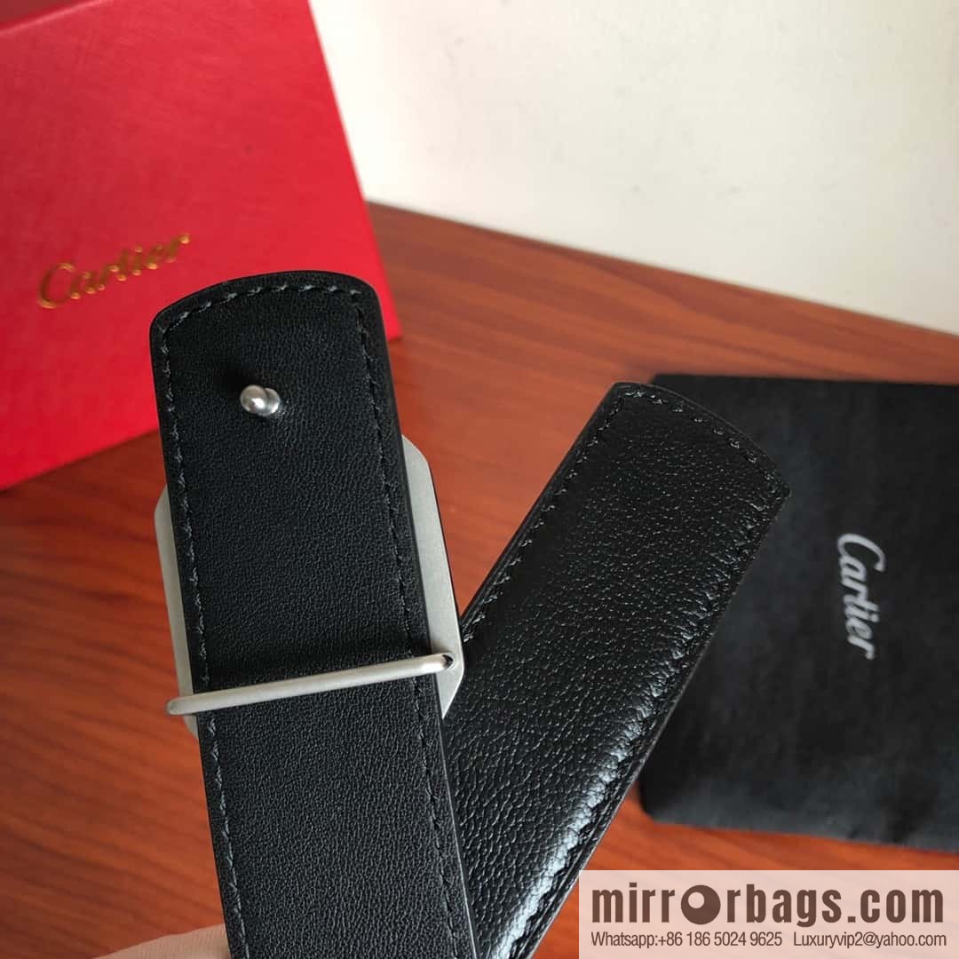 Cartier 3.5cm Stainless Steel Double C Hollow Metal Buckle Top Cowhide Sheep Textured Belt