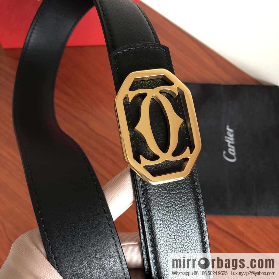 Cartier 3.5cm Stainless Steel Double C Hollow Metal Buckle Top Cowhide Sheep Textured Belt