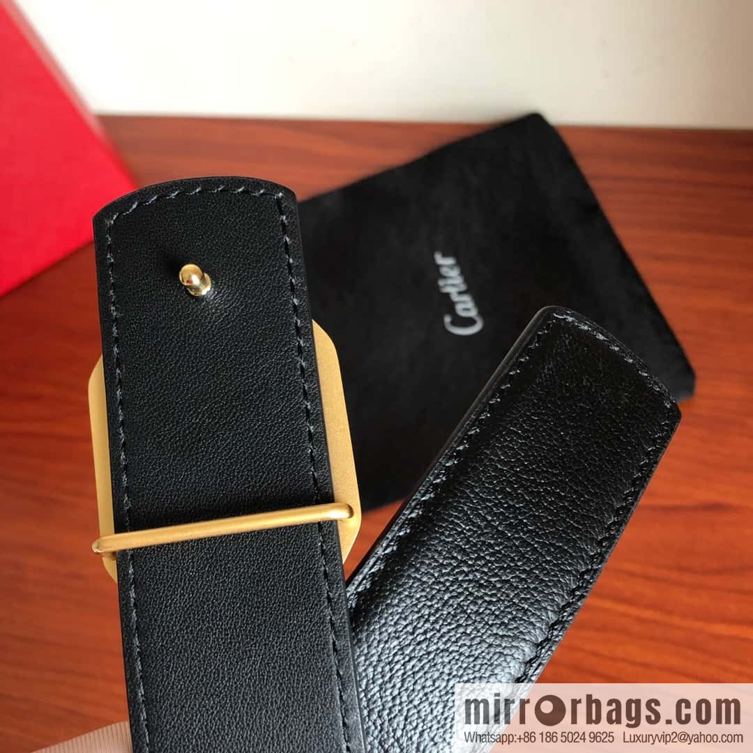 Cartier 3.5cm Stainless Steel Double C Hollow Metal Buckle Top Cowhide Sheep Textured Belt