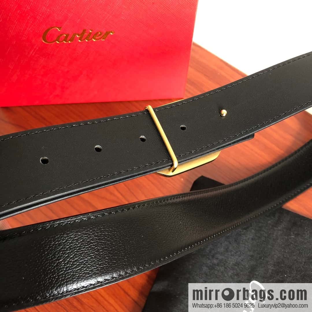 Cartier 3.5cm Stainless Steel Double C Hollow Metal Buckle Top Cowhide Sheep Textured Belt
