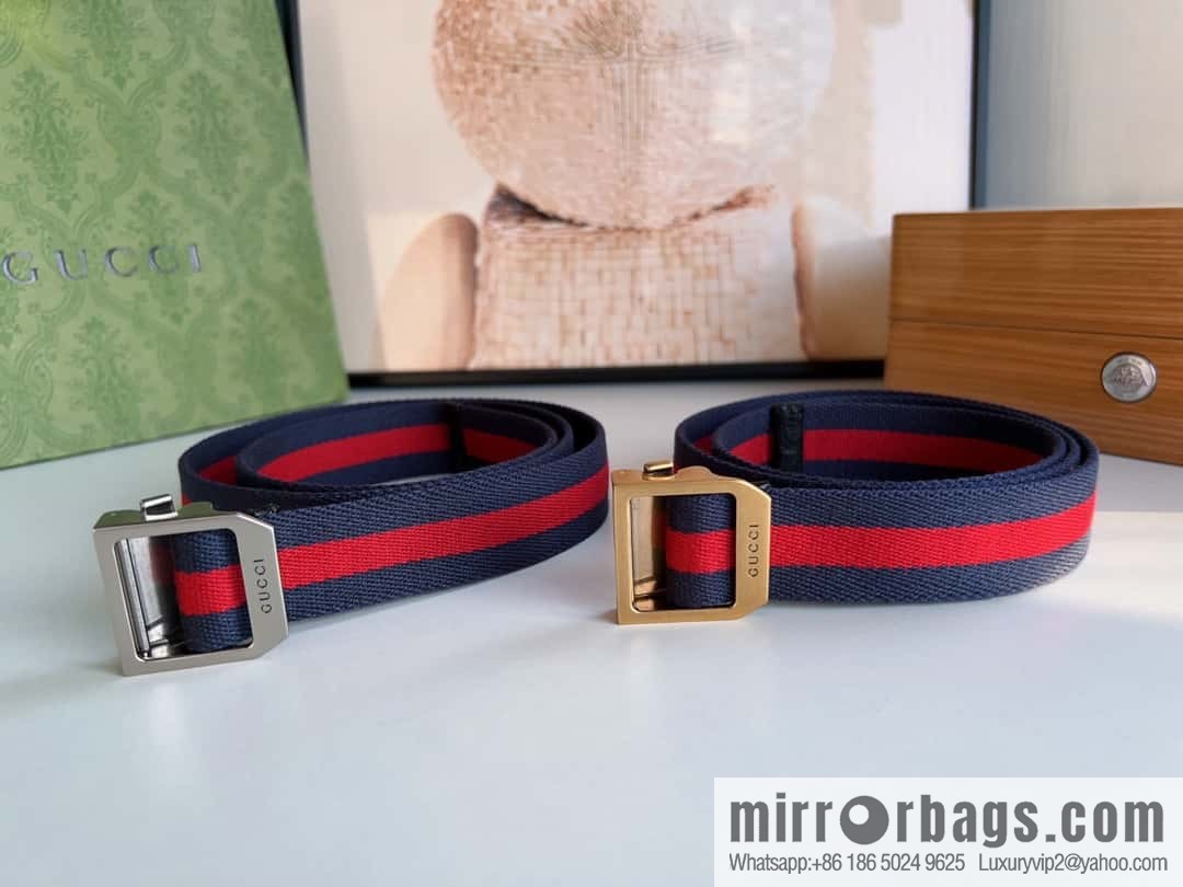 Gucci22FW Rectangle Buckle Blue Red Ribbon Belt