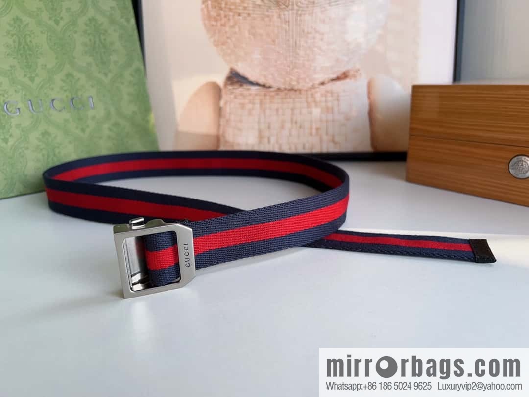Gucci22FW Rectangle Buckle Blue Red Ribbon Belt
