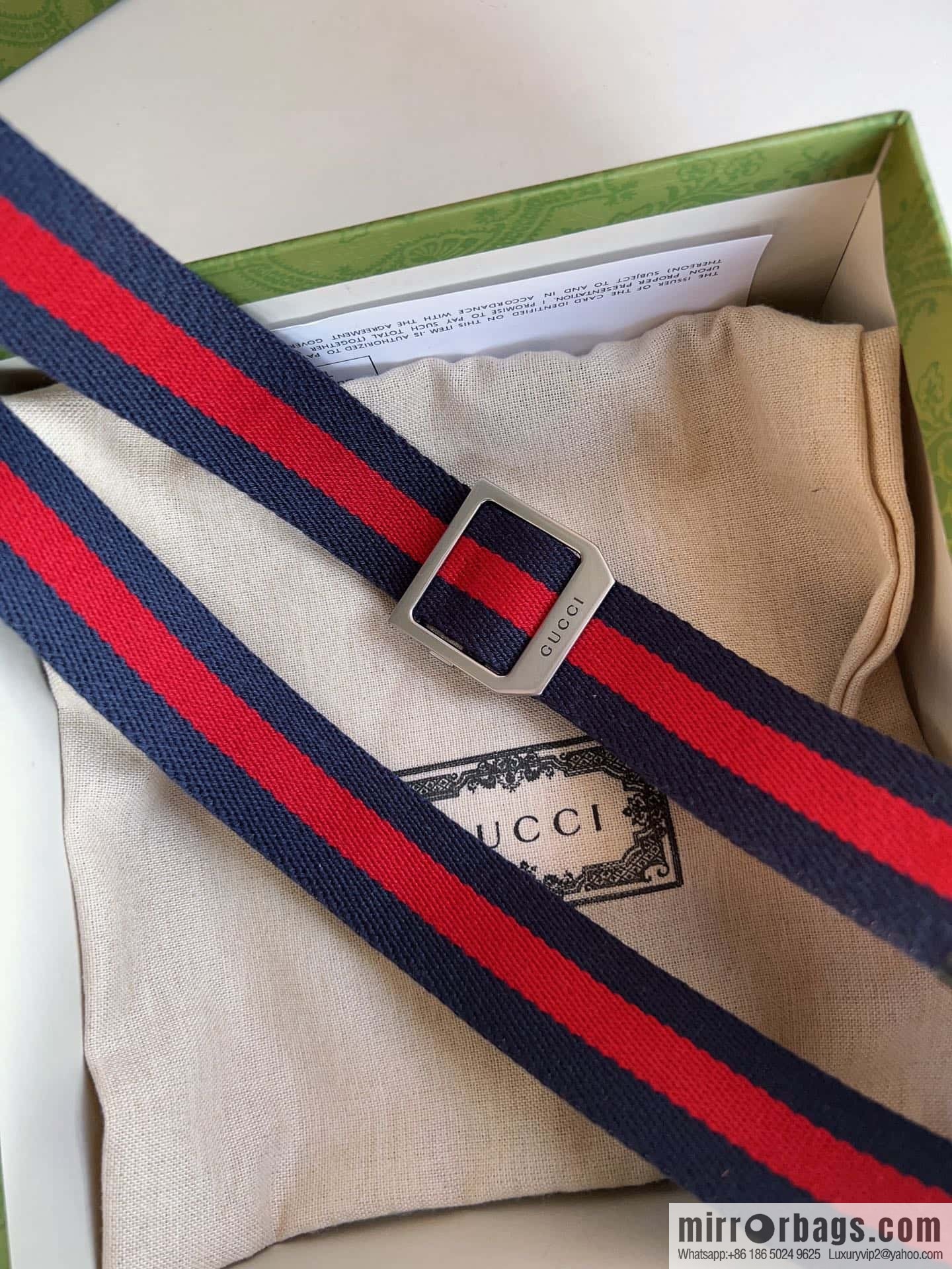Gucci22FW Rectangle Buckle Blue Red Ribbon Belt