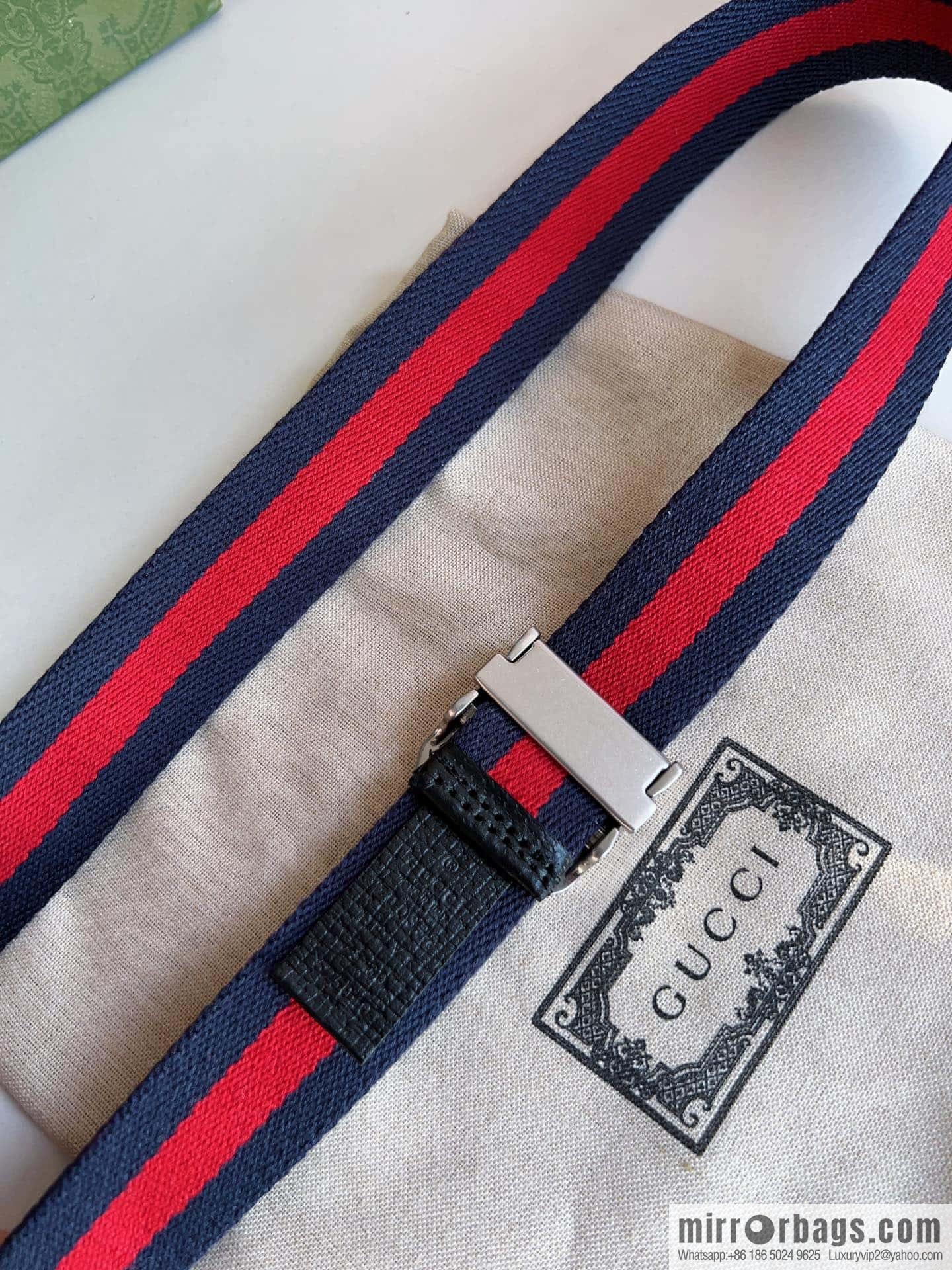 Gucci22FW Rectangle Buckle Blue Red Ribbon Belt