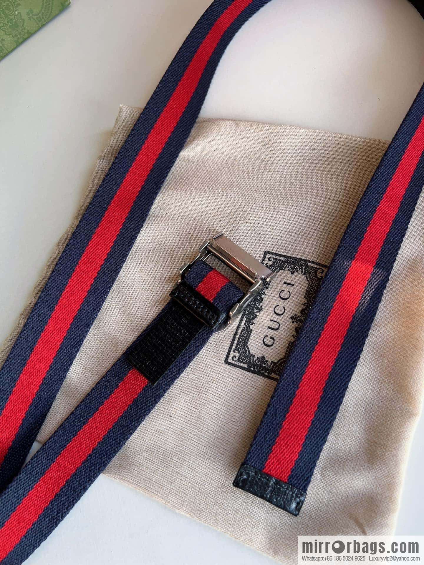 Gucci22FW Rectangle Buckle Blue Red Ribbon Belt