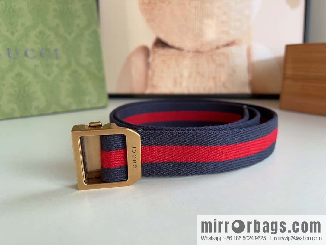 Gucci22FW Rectangle Buckle Blue Red Ribbon Belt